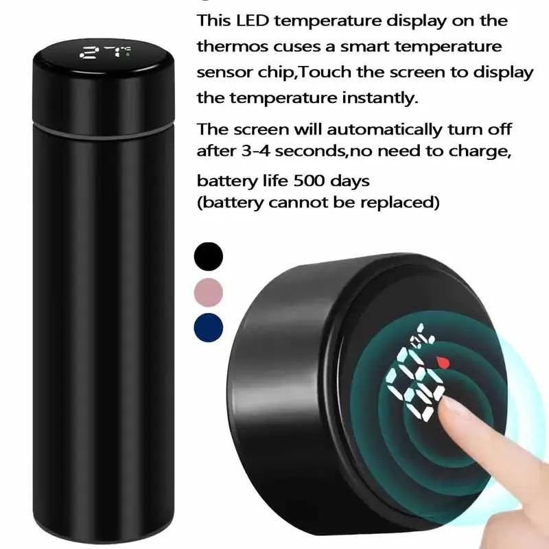 Garrafa térmica inteligente com display de temperatura LED.